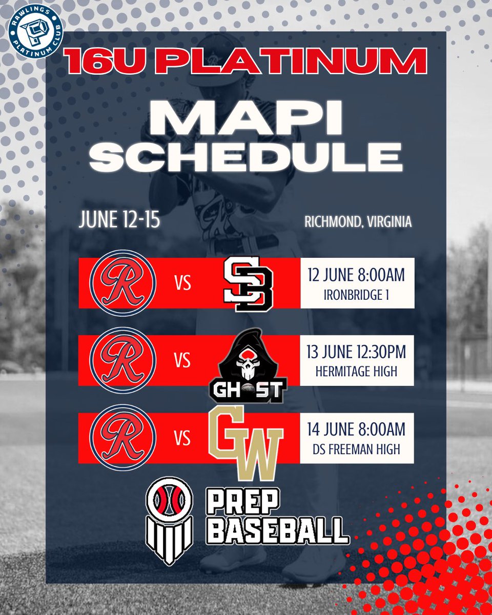 Updated schedule for the 16u Platinum at the MAPI!