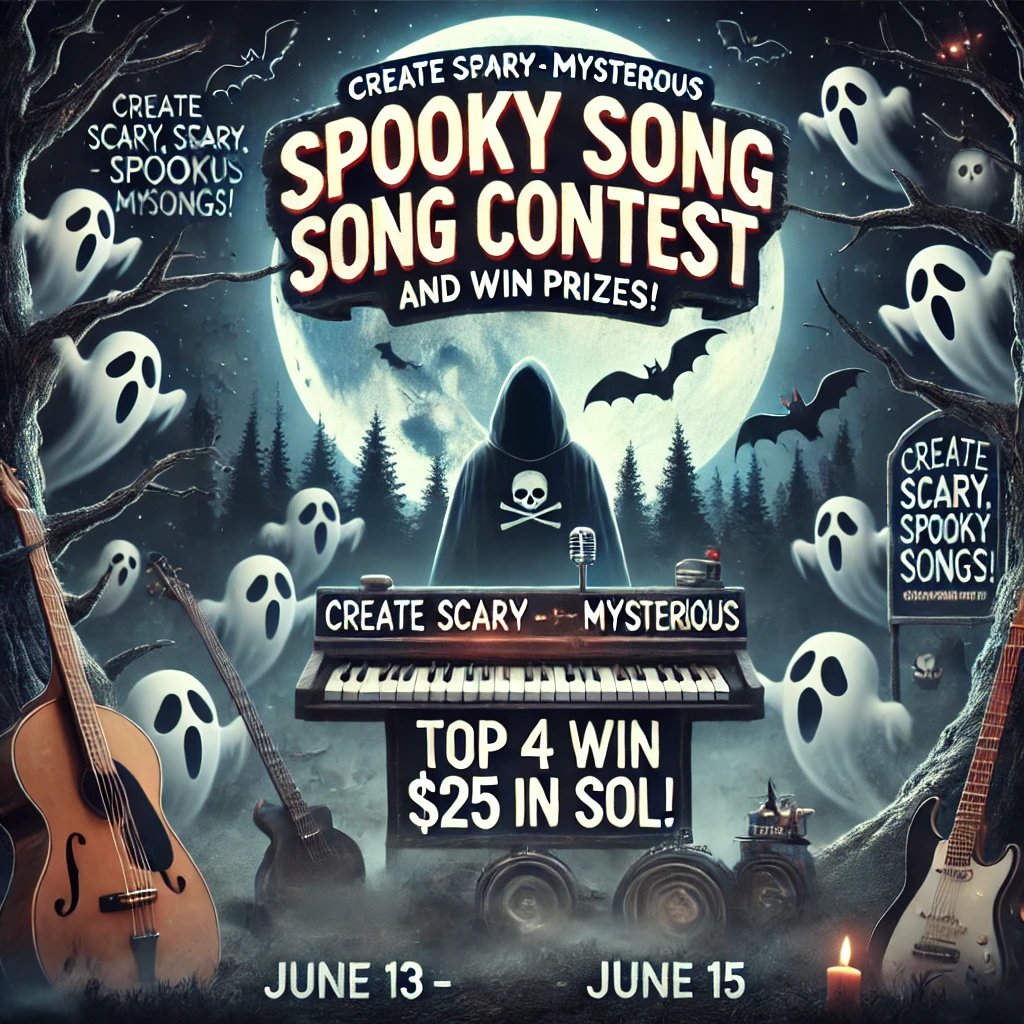 VibesAudioHQ's tweet photo. 🎃 Spooky Song Contest Alert! 🎶
This Friday the 13th, unleash your inner ghostwriter 👻
Create scary, spooky, mysterious songs &amp; win SOL!
🗓️ June 13–15
🏆 Top 4 win $25 in $SOL
🎵 3+ mins | Max 2 songs per person
#FridayThe13th #MusicContest #Web3Music #ChoruzAI https://t.co/UCHbitF2XN