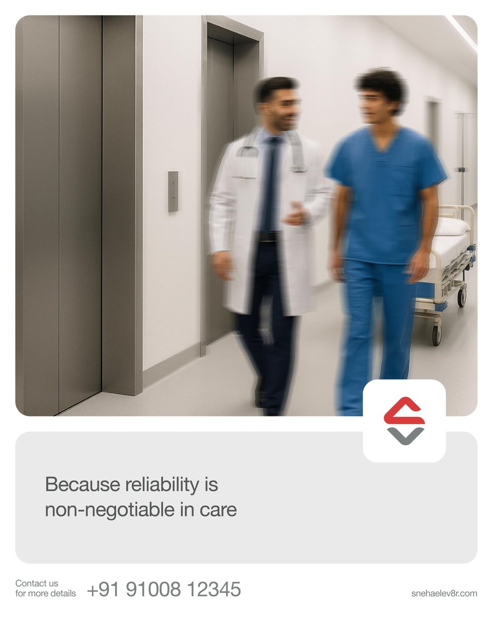 SnehaElev8r's tweet image. In hospitals, lifts aren’t just about movement, they’re part of the care system. We build them to be quiet, swift, and dependable, so your focus stays where it matters most.

Visit our website: snehaelev8r.com

 #hospitalelevator #residentialelevator #industrialelevator