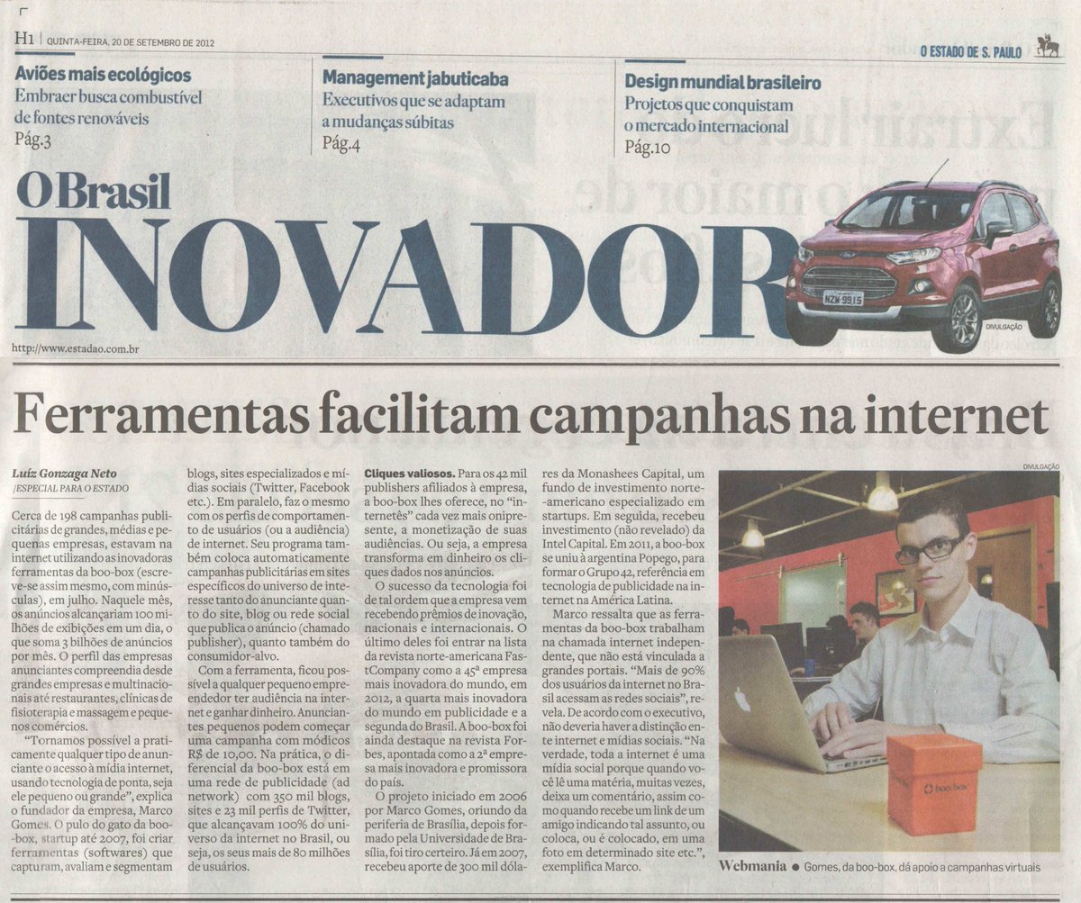 2012 já é pré-história? "Ferramentas facilitam campanhas na internet" em especial O Brasil INOVADOR para O Estado de S. Paulo.