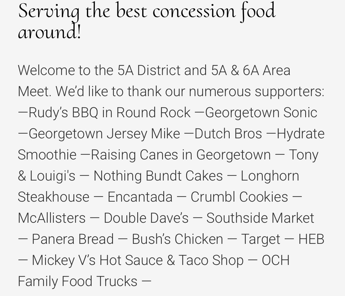 As we reflect on our successful season we would like to give a special thank you to the following sponsors, you helped elevate and support our program through our district and area championships. Thank you!