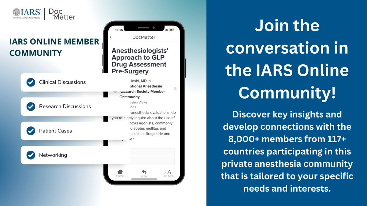 IARS360 (@iars360) on Twitter photo Join the IARS Online Community supported by DocMatter for clinical discussions, journal clubs, and more! ow.ly/9LHx50Uz21W #Anesthesia #Anesthesiology #AnesthesiaResearch #MedicalCommunity #MedicalGuidelines #JournalClub #DocMatter <a href="/IARS_Journals/">Anesthesia&Analgesia</a> <a href="/eSASAnesthesia/">Early-Stage Anesthesiology Scholars</a> @WFSAorg Join the IARS Online Community supported by DocMatter for clinical discussions, journal clubs, and more! ow.ly/9LHx50Uz21W #Anesthesia #Anesthesiology #AnesthesiaResearch #MedicalCommunity #MedicalGuidelines #JournalClub #DocMatter <a href="/IARS_Journals/">Anesthesia&Analgesia</a> <a href="/eSASAnesthesia/">Early-Stage Anesthesiology Scholars</a> @WFSAorg
