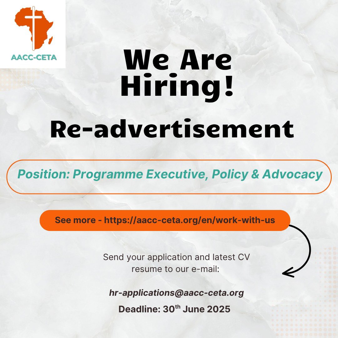 🔔We are seeking for an experienced and motivated professional to join our team as the Programme Executive, Policy and Advocacy. See more: aacc-ceta.org/en/vacancy-ann…