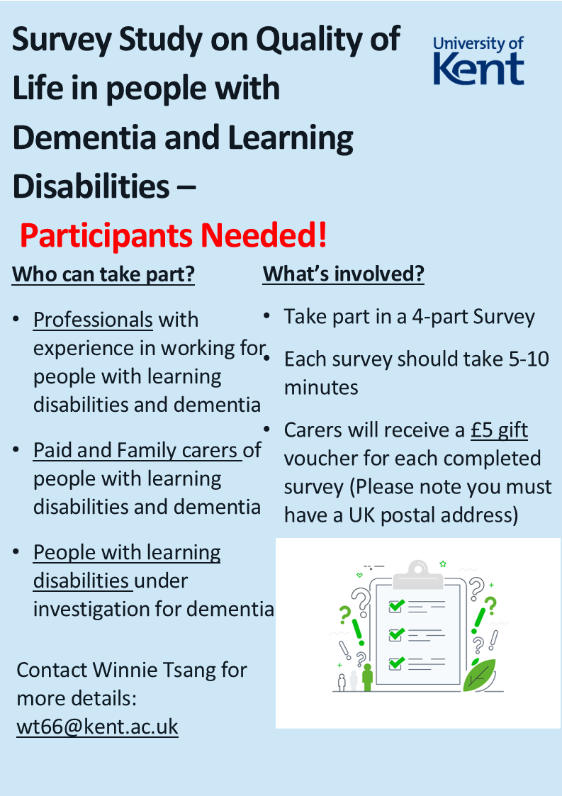Cathy Bernal (@cathymbernal) on Twitter photo Learning disability & dementia research participants needed for important study <a href="/TizardCentre/">Tizard Centre</a> <a href="/bemixUK/">bemix</a> <a href="/EastKentMencap/">East Kent Mencap</a> <a href="/LArcheUK/">L'Arche UK</a> <a href="/CCCUNursing/">@CCCUSchoolofNursing</a> <a href="/KMMSmedschool/">KMMS Medical School</a> <a href="/BSMSMedSchool/">BSMS</a> <a href="/kmptnhs/">KMPT NHS 💙</a> <a href="/kssldcop/">KSSLDCOP</a> <a href="/AlzResearchUK/">Alzheimer's Research UK</a> <a href="/alzheimerssoc/">Alzheimer's Society</a> <a href="/DSAInfo/">Down's Syndrome Association</a> Learning disability & dementia research participants needed for important study <a href="/TizardCentre/">Tizard Centre</a> <a href="/bemixUK/">bemix</a> <a href="/EastKentMencap/">East Kent Mencap</a> <a href="/LArcheUK/">L'Arche UK</a> <a href="/CCCUNursing/">@CCCUSchoolofNursing</a> <a href="/KMMSmedschool/">KMMS Medical School</a> <a href="/BSMSMedSchool/">BSMS</a> <a href="/kmptnhs/">KMPT NHS 💙</a> <a href="/kssldcop/">KSSLDCOP</a> <a href="/AlzResearchUK/">Alzheimer's Research UK</a> <a href="/alzheimerssoc/">Alzheimer's Society</a> <a href="/DSAInfo/">Down's Syndrome Association</a>