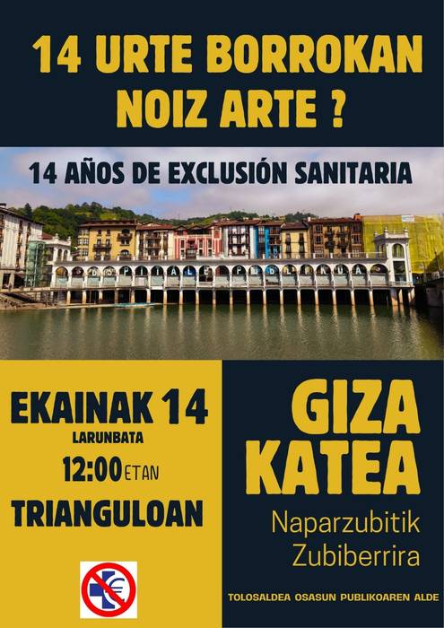 🟡Tolosaldeko EH Bilduk bat egiten du <a href="/TOPATOLOSA/">TOLOSALDEA OSASUN PUBLIKOAREN ALDE</a>|k
antolatutako deialdiarekin.
Beti egin dugun bezala, Tolosaldeko herritarrok behar dugun osasun arreta publiko integral eta kalitatezkoaren alde lanean jarraituko dugu.