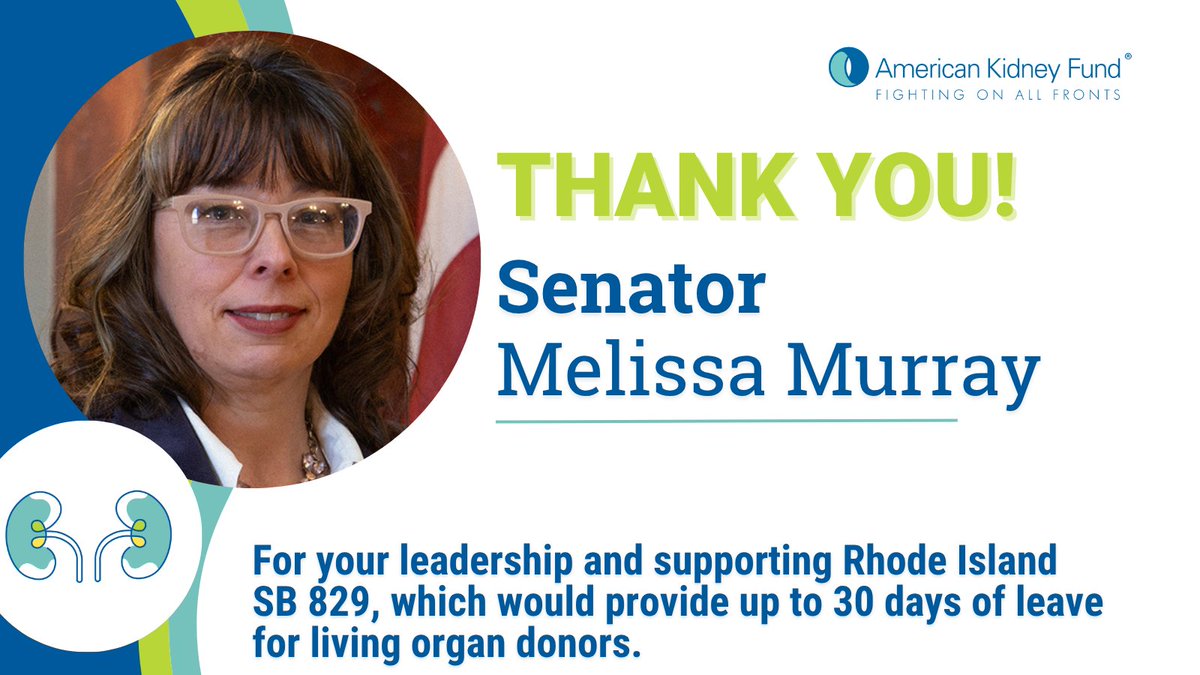 Great news for #RI: SB 829 has passed the Senate 36-0! AKF thanks Sen. Melissa Murray for her leadership on SB 829, which would provide up to 30 days of leave for living organ donors living in #RhodeIsland! #KidneyAction