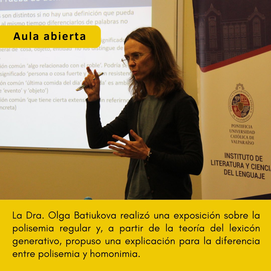DocLingPUCV's tweet image. 👏🏼 Buena recepción de la clase abierta sobre #polisemialéxica que dictó la profesora Dra. Olga Batiukova, de la Universidad Autónoma de Madrid.

🔸 Olga es especialista de renombre internacional en la semántica léxica.

¡GRACIAS!