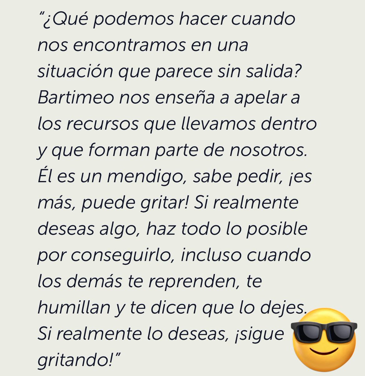 “¡Pidamos al Señor con confianza que escuche nuestro grito y nos cure!” Papa León XIV. 
El ciego Bartimeo es un ejemplo de una persona marginada y abandonada, pero usa toda su fe para gritar y conseguir lo que más anhelaba…