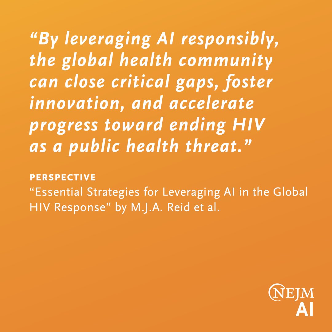 A new Perspective explores 10 strategies for how AI can be thoughtfully integrated into HIV programs amid tightening global health resources to reinforce community priorities, ethical standards, and sustainable care delivery in high-need settings. nejm.ai/43dvJU1