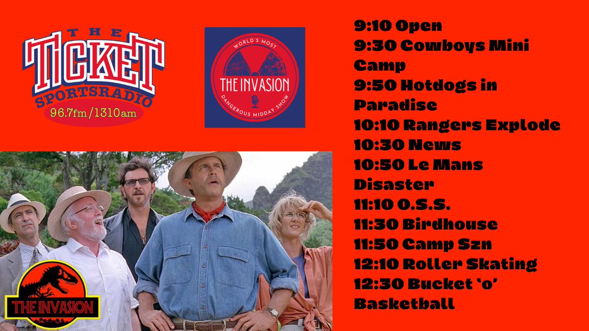 The Invasion (@invasion9til1) on Twitter photo Your sports fix is right here with <a href="/McMattRadio/">Matt McClearin</a> & <a href="/TravisM1310/">Travis Mejia</a> 9-1p on <a href="/dfwticket/">96.7 The Ticket</a>. We have Hotdogs in Paradise at 9:50, Birdhouse with <a href="/corbydavidson/">Corby Davidson</a> at 11:30 and roller skating talk at 12:10. Your sports fix is right here with <a href="/McMattRadio/">Matt McClearin</a> & <a href="/TravisM1310/">Travis Mejia</a> 9-1p on <a href="/dfwticket/">96.7 The Ticket</a>. We have Hotdogs in Paradise at 9:50, Birdhouse with <a href="/corbydavidson/">Corby Davidson</a> at 11:30 and roller skating talk at 12:10.