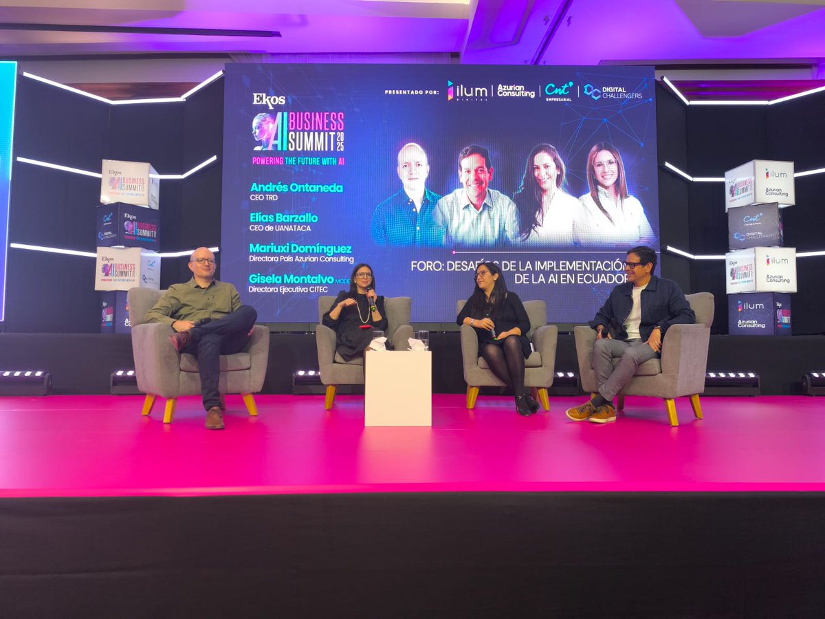 CITEC (@citecec) on Twitter photo Fuimos parte del AI Business Summit 2025 de @revistaekos 🚀🔝
Nuestra directora <a href="/giselamontalvo/">Gisela Montalvo</a> moderó el foro sobre los desafíos de implementar IA en Ecuador, junto a representantes de <a href="/trade_ec/">りんた</a>, @azurianconsulting y <a href="/uanataca_ec/">Uanataca Ecuador (Oficial)</a>.
¡Gracias Ekos por este espacio! ✨ #IA #CITEC Fuimos parte del AI Business Summit 2025 de @revistaekos 🚀🔝
Nuestra directora <a href="/giselamontalvo/">Gisela Montalvo</a> moderó el foro sobre los desafíos de implementar IA en Ecuador, junto a representantes de <a href="/trade_ec/">りんた</a>, @azurianconsulting y <a href="/uanataca_ec/">Uanataca Ecuador (Oficial)</a>.
¡Gracias Ekos por este espacio! ✨ #IA #CITEC