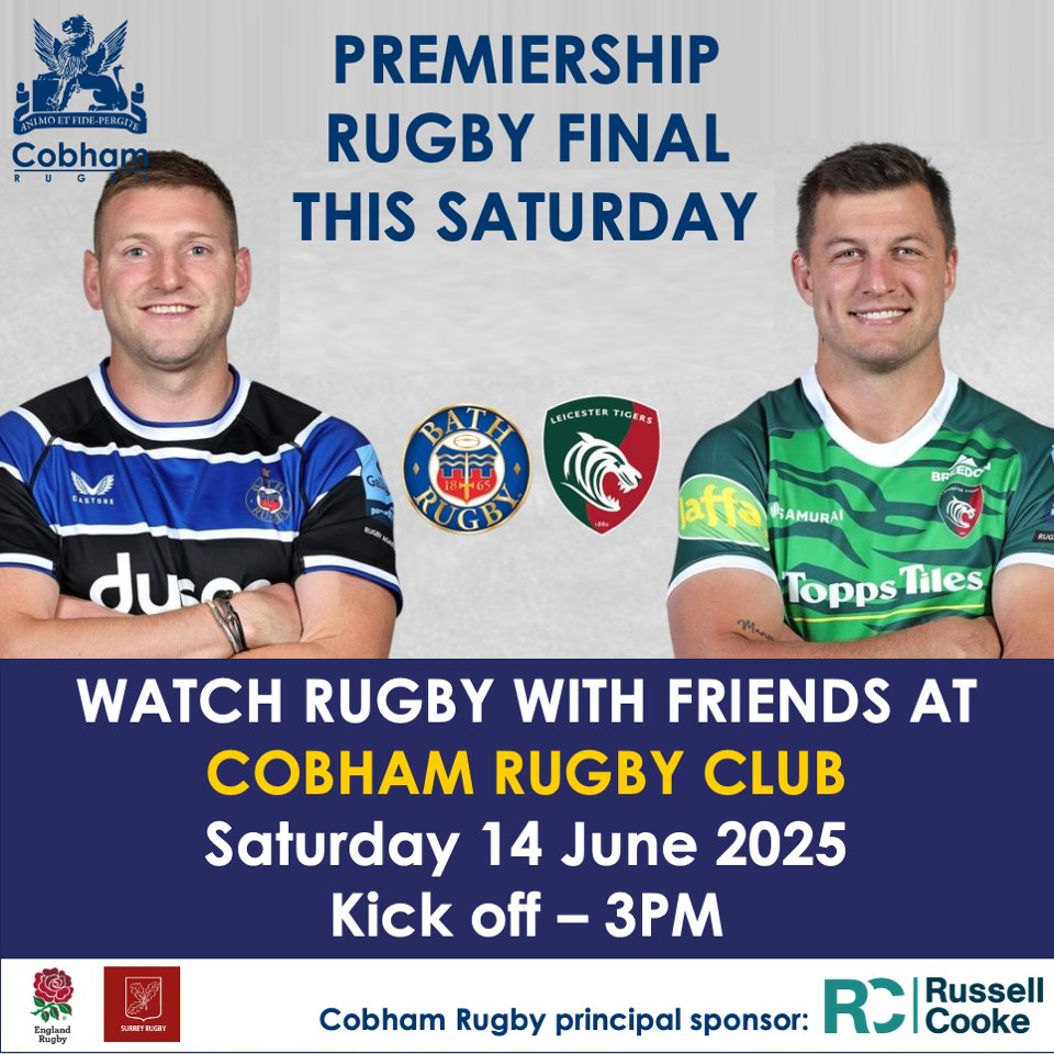 Cobham RFC (@cobhamrfc) on Twitter photo The final epic clash of the premiership season - feels like the 90s again!!
The last time time Bath won the league, a pint of beer was £1! Sadly this is no longer the case but the same warm welcome remains at Cobham Rugby Club.
Kick off - 3pm
#BATHvLEIC <a href="/RussellCooke/">Russell-Cooke</a> The final epic clash of the premiership season - feels like the 90s again!!
The last time time Bath won the league, a pint of beer was £1! Sadly this is no longer the case but the same warm welcome remains at Cobham Rugby Club.
Kick off - 3pm
#BATHvLEIC <a href="/RussellCooke/">Russell-Cooke</a>