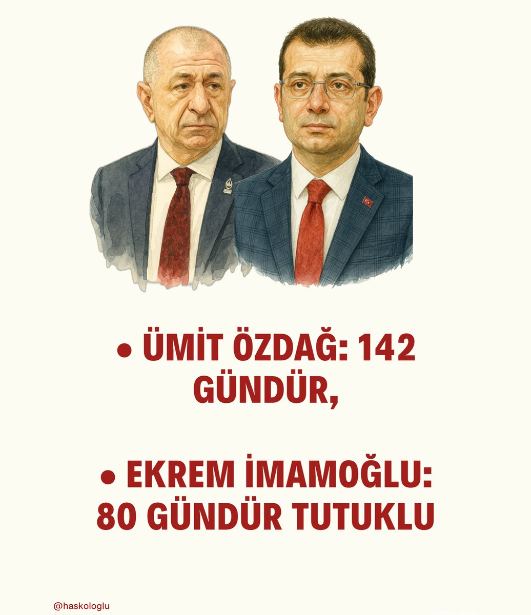• Ümit Özdağ: 142 Gündür,

• Ekrem İmamoğlu: 80 Gündür Tutuklu