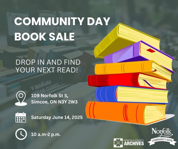 Join us on Community Day, June 14th, for our annual book sale of local history, genealogy publications and more! With such a huge variety, you are sure to find your next read! The sale will be held indoors in the Archives from 10 am – 2pm. #NorfolkCommunityDay <a href="/NorfolkCountyCA/">Norfolk County</a>