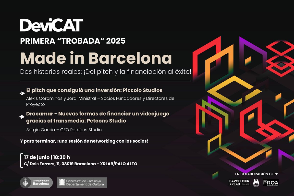 devicat_'s tweet photo. 🎮 ¡Vuelve la #TrobadaDeviCat para profesionales del videojuego!

Made in Barcelona – Dos historias reales: del pitch y la financiación al éxito

Conocerás de primera mano dos casos de éxito en la creación y financiación de videojuegos hechos en casa 🙌

🎟️https://t.co/V9v45NnWlx https://t.co/V6gPaxcu0c
