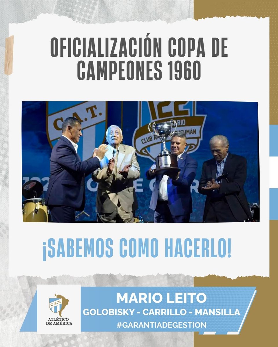 🏆 ¡Justicia histórica para el Gigante del Norte! | La #GarantíaDeGestión hace realidad los reconocimientos.

⭐ En 2024, por gestiones de la actual CD que encabeza Mario Leito, AFA oficializó la Copa de Campeones de la República de 1960, un título que nos pertenece por derecho.