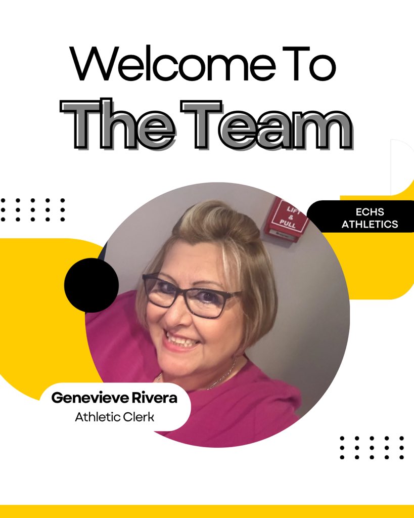 ECHS Hornet Athletics (@_ecathletics) on Twitter photo The EC Athletic Department would like everyone to give a warm welcome to Genevieve Rivera - our new Athletic Clerk! She has been with ECISD for 2 years and is now in the Athletic Office! Welcome Gen! 🤗
💛🖤🐝
<a href="/ArriolaSuzette/">Suzette Arriola</a> The EC Athletic Department would like everyone to give a warm welcome to Genevieve Rivera - our new Athletic Clerk! She has been with ECISD for 2 years and is now in the Athletic Office! Welcome Gen! 🤗
💛🖤🐝
<a href="/ArriolaSuzette/">Suzette Arriola</a>