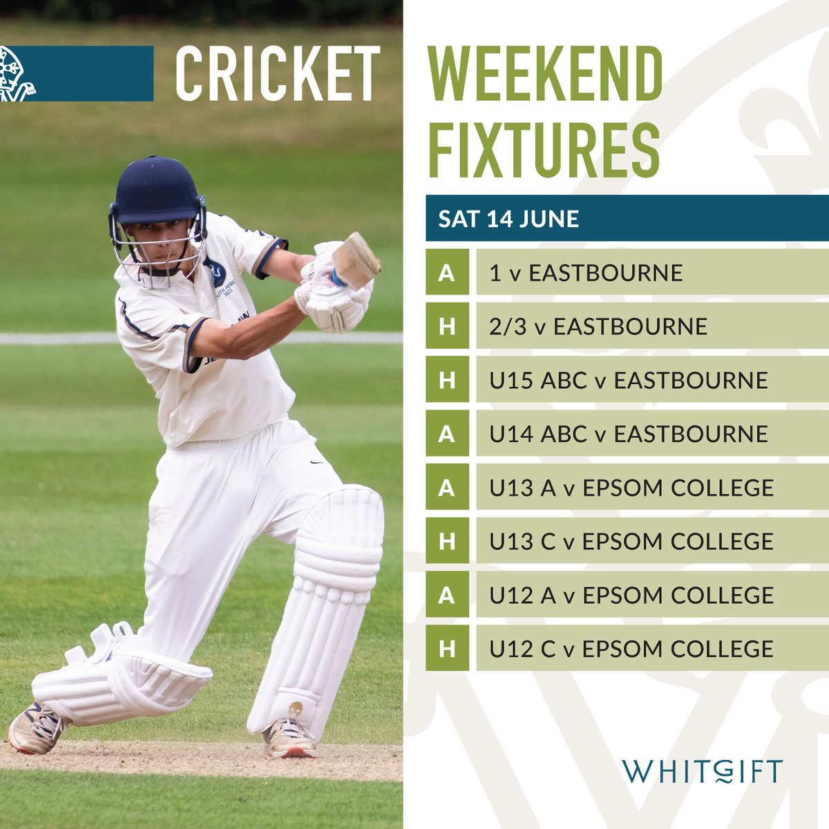 Some fantastic matches in store against @eastbournecollege and @epsomcollegeuk . Our athletes are at the Surrey Schools Athletics as well as @tonbridgesport. 
Tennis play @dulwichcollege and our swimmers head to the ESSA Primary National Final. Good luck all.