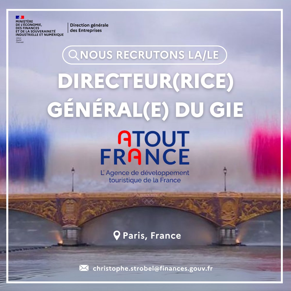 🇫🇷 Nous recrutons la/ le prochain(e) Directeur(rice) général(e) d’Atout France ! 

Pilotez la transformation de cet acteur clé du tourisme, développez l’attractivité 🌐 &amp; accompagnez la montée en gamme de notre offre. 

Candidatures jusqu’au 21 juin 👇
choisirleservicepublic.gouv.fr/offre-emploi/d…