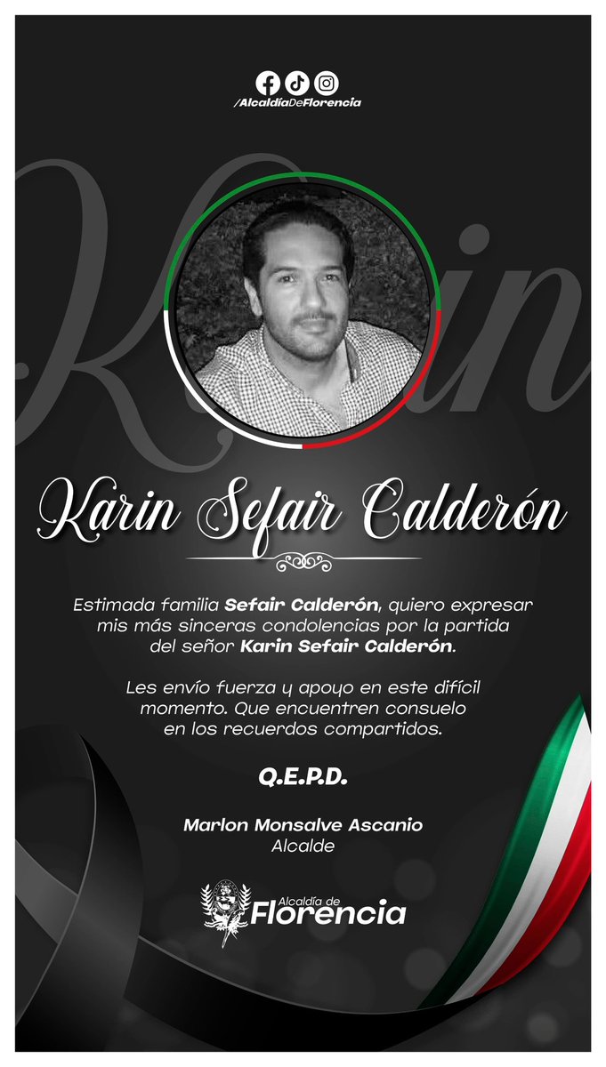 MarlonMonsalveL's tweet photo. Un hecho violento acabo con la vida de un distinguido hijo de Florencia: Karin Sefaír Calderón, en la ciudad de Fusagasugá. Solidario abrazo a su familia en tan duro trance, con el debido llamado a las las autoridades para que den buena cuenta de los responsables. https://t.co/zD6QliyQdm
