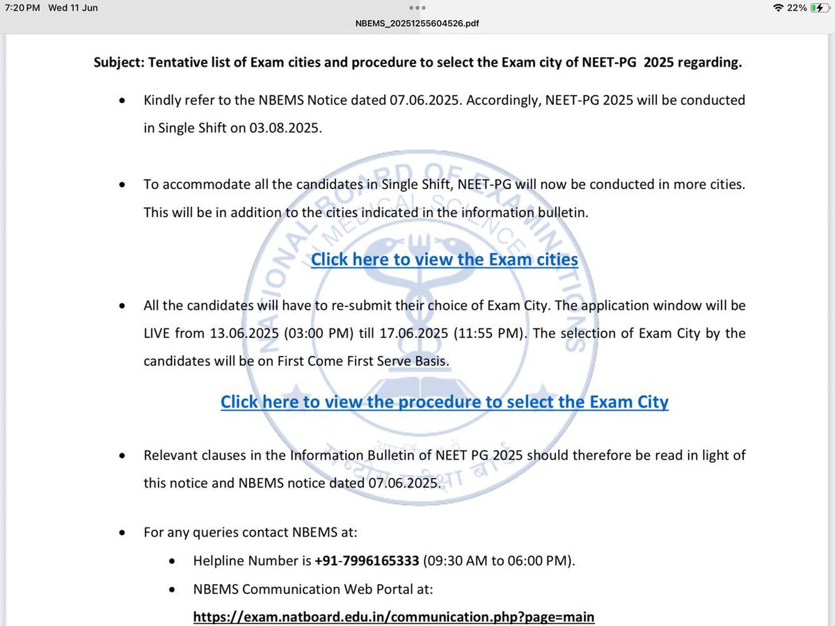 🚨🚨 Breaking news 🚨
Neet pg 2025 centre choice are available now .

#MedX #medx #MedTwitter #NEETPG2025 #neetpg25 #doctors