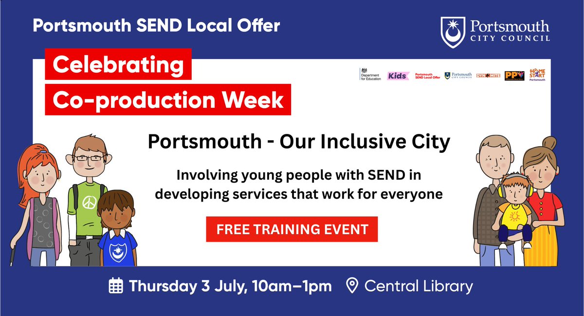 SendLocal's tweet image. Free training to help organisations and community groups in Portsmouth learn about the benefits of participation and co-production. Where: Central Library; When: Thurs 3 July, 10am-1pm. Book your place here. eventbrite.com/e/portsmouth-o…