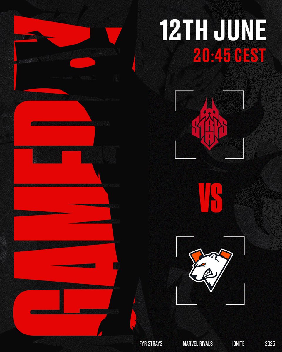 FYR Strays (@fyrstrays) on Twitter photo Tomorrow is the day.
Our lads go head to head against the best team in the world: <a href="/virtuspro__MR/">Virtus.pro Marvel Rivals</a> for our first game in the <a href="/MarvelRivals/">Marvel Rivals</a> IGNITE stage 1 groups.
Will there be a new king? Find out tomorrow at 20:45 CEST. Tomorrow is the day.
Our lads go head to head against the best team in the world: <a href="/virtuspro__MR/">Virtus.pro Marvel Rivals</a> for our first game in the <a href="/MarvelRivals/">Marvel Rivals</a> IGNITE stage 1 groups.
Will there be a new king? Find out tomorrow at 20:45 CEST.