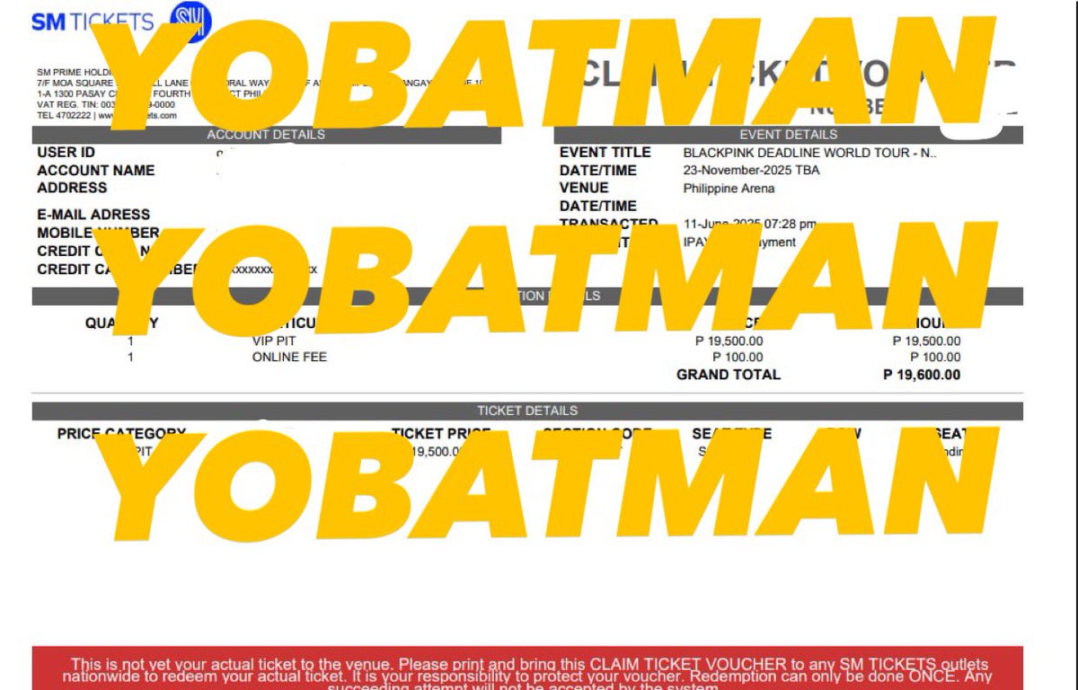 BLACKPINK TICKETS SECURED!! ❤️🙏❤️

Still accepting Ticketing assistance for Tomorrow’s Blackpink World Tour General Sale!! 🙏❤️

PM/DM US ❤️🙏

#BLACKPINK_WORLDTOUR2025 #BLACKPINK_DEADLINE  #BLACKPINK_BULACAN #BLACKPINKxPhilippineArena