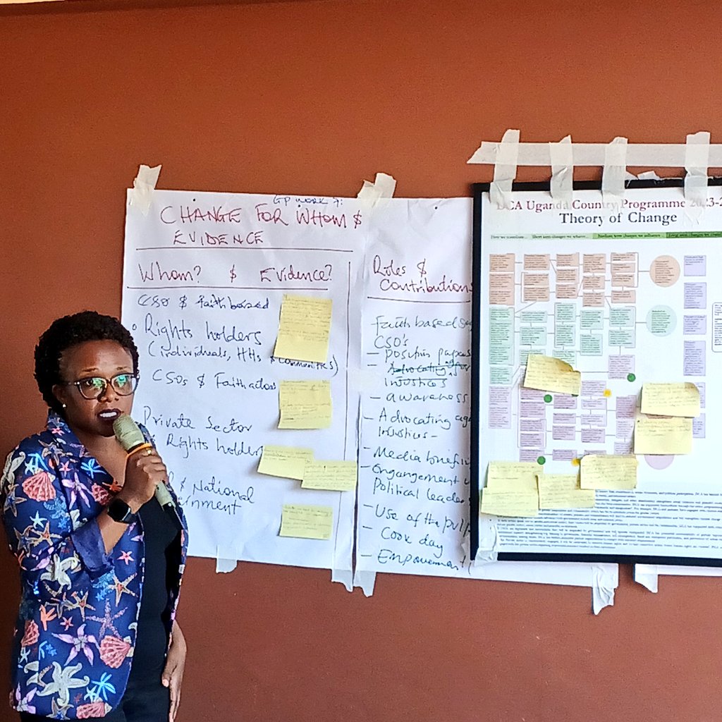 RRightsAfrica's tweet photo. Our own, Ms.Fridah Musiime, Project Lead,Access to Justice presenting group work at the @DCAUganda Critical Theory of Change Reflection and Partner Platform meeting. Partners note the need to enhance monitoring, documentation and reporting of business and human rights violations. https://t.co/4dZMXLmy9m