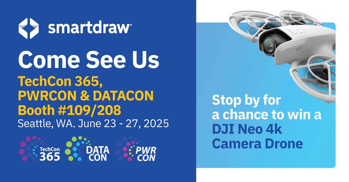 📍 The SmartDraw team is heading to TechCon 365 in Seattle June 23-27. 
🎯 Stop by booth 109/208 for a live demo, a shot at a DJI Neo 4K drone, and to see how we can replace Visio, Lucidchart &amp; Miro for way less 💸