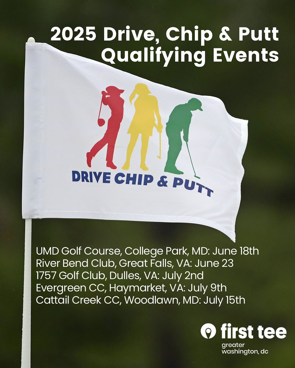 Drive, Chip &amp; Putt season is here! Test all aspects of your game in a fun, competitive atmosphere!

Check out the schedule below for locations and dates in the Greater Washington, DC area and take your shot at advancing to Augusta! 

drivechipandputt.com

#DriveChipandPutt