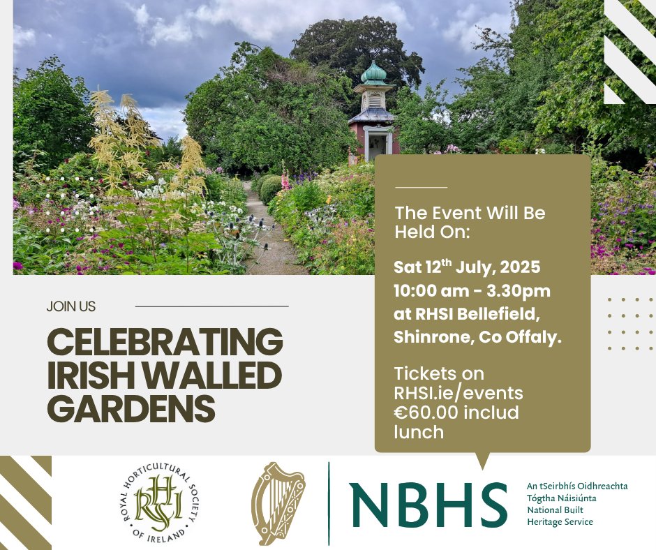 NBHS_Ireland's tweet image. On 12 July @rhsirl will be in Bellefield for a celebration of Irish Walled Gardens 🧱🌹🧱
📅 10:00, Sat 12 July
📍 RHSI Bellefield, Shinrone, #offaly
🎟 €60 (inc. lunch)
Full details and booking👉 rhsi.ie/events/
*Event funded by NBHS
#irishgardens #BuiltHeritage