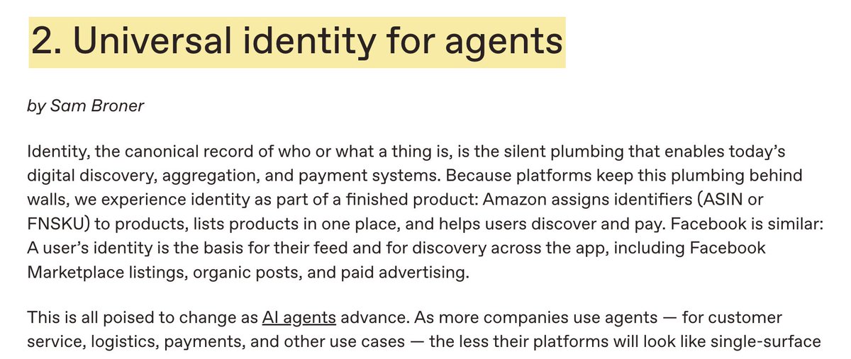 I've been thinking about identity for agents. Traditional software products live on websites and apps, but agents can live anywhere. Agents need a universal identity.

Take hotel booking: a booking agent should work on a site or an app — but also in Slack, on the phone, in