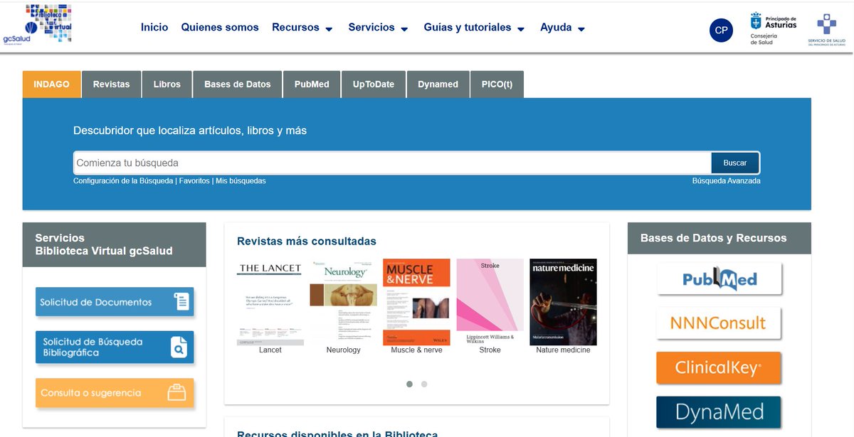📢 Nueva web disponible 

bvgcsalud.astursalud.es
➡️Novedad: INDAGO

💡Herramienta avanzada de búsqueda y recuperación de información. 
💡Incorpora inteligencia artificial para generar resúmenes automáticos.

<a href="/HUCA_Asturias/">@HUCA</a> 
<a href="/BibliotecasCAHU/">Bibliotecas CAHU</a> 
<a href="/astursalud/">Consejería de Salud</a> 

Sigue el hilo..
