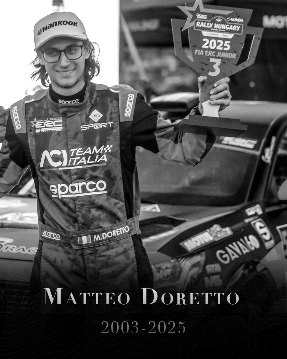 Junior ERC driver Matteo Doretto has tragically lost his life in a testing accident for this week's Rally Poland.

DirtFish sends its condolences to Matteo's family and friends.