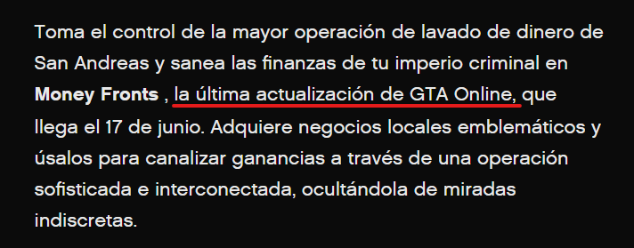 frannmodz51's tweet photo. Estoy leyendo la newswire que acaba de sacar Rockstar del siguiente DLC de GTA, y no se si esta mal traducido o que.. pero como que ULTIMA ACTUALIZACION de GTA ONLINE? https://t.co/PlMhfsSChJ