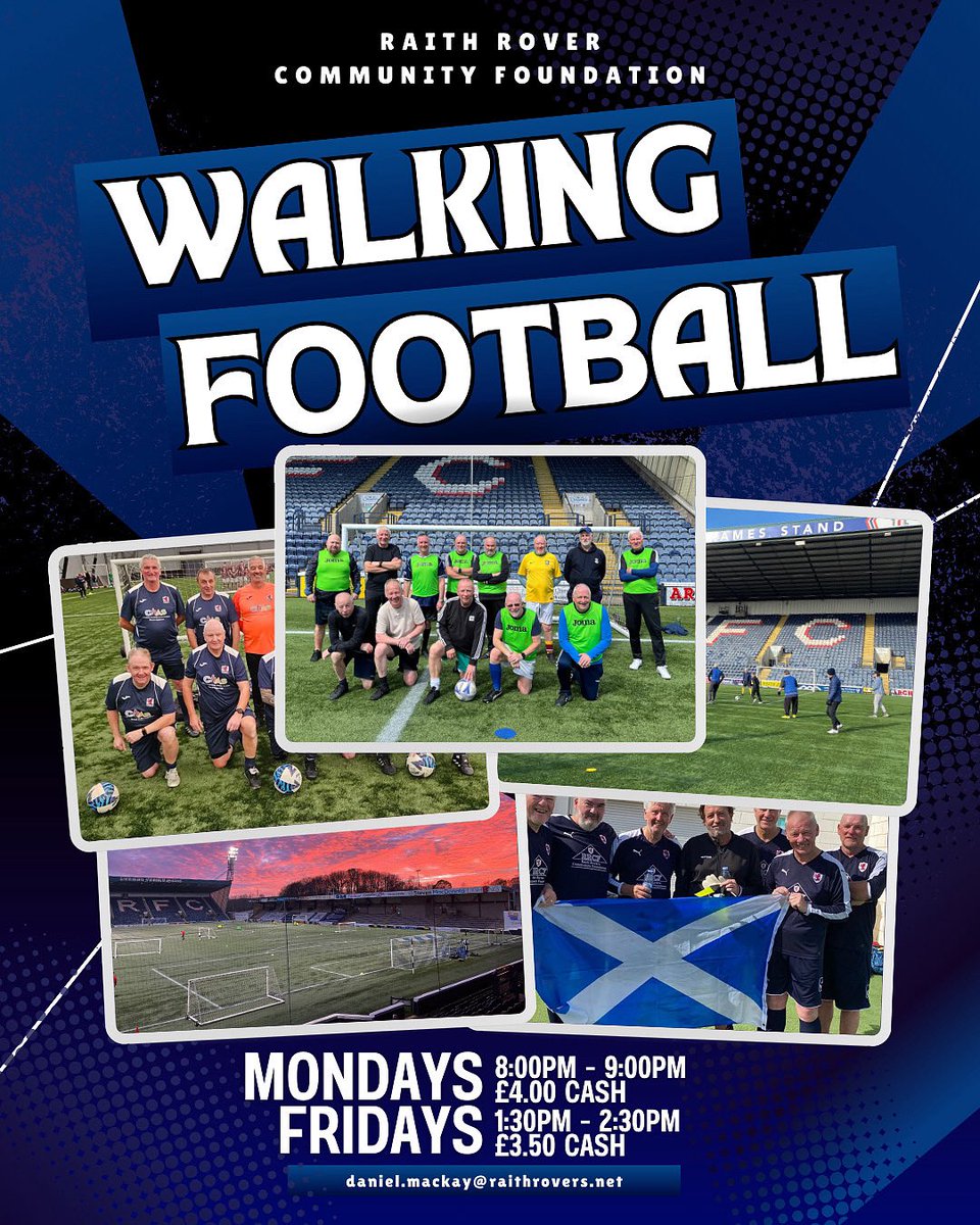🚶‍♂️ 𝙒𝘼𝙇𝙆𝙄𝙉𝙂 𝙁𝙊𝙊𝙏𝘽𝘼𝙇𝙇

Do you want the opportunity to play on the Stark’s Park surface? Well, our Walking Football at Raith Rovers Community Foundation might just be the answer! 💪

Monday nights sees Raith Rovers Walking Football team take lead for more established