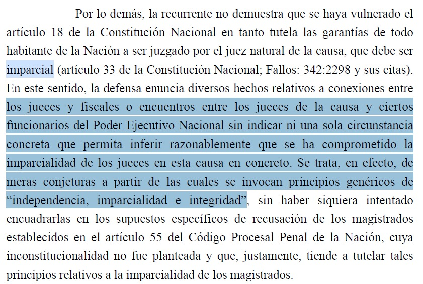 Según la Corte, reunirse 16 veces, encontrarse para 'jugar al paddle', viajar a Lago Escondido con todo pago por Clarín o  juntarte en partidos de fútbol, no son ningún indicio de nada porque de ello no se "infiere que afecte la imparcialidad". 

Qué tenes que hacer para afectar