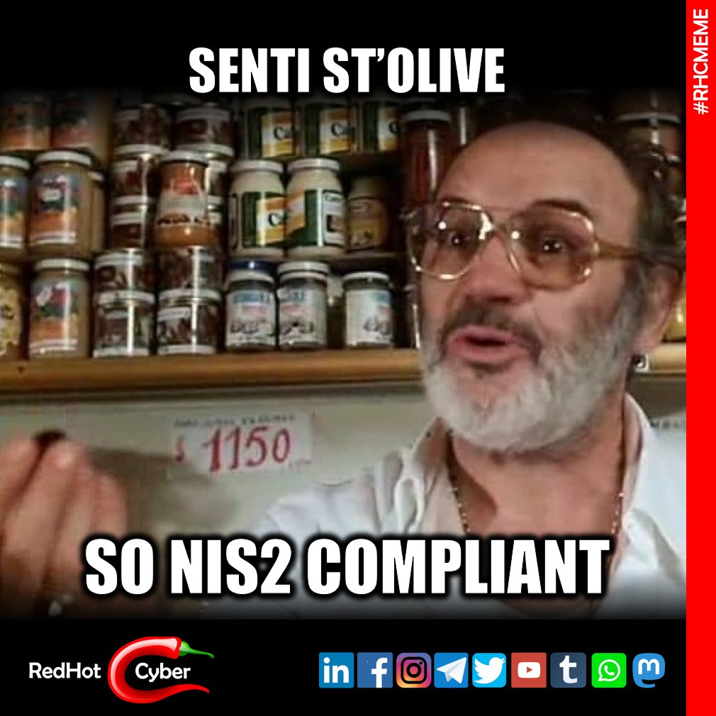 redhotcyber's tweet photo. 🫒 Mai fidarsi di un barattolo solo perché è ben etichettato.
#redhotcyber #meme #memengineering #comics #ridere #cringe #hacking #cybersecurity https://t.co/z4Hol4HNx8
