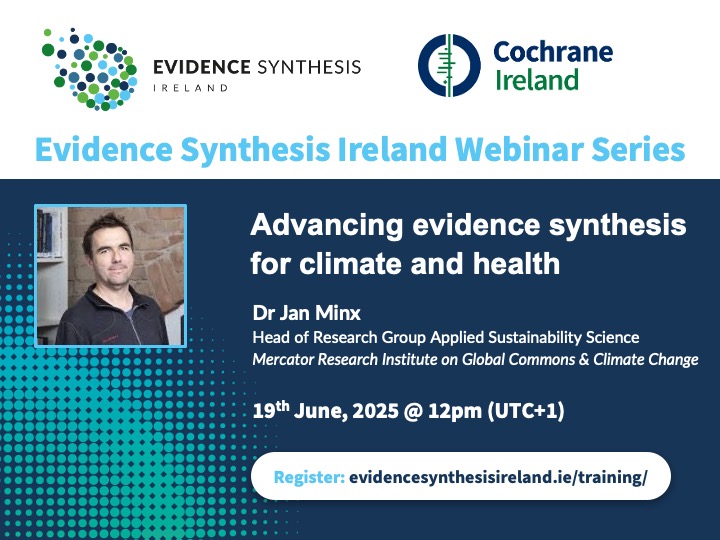 Join us for the last ESI webinar before a summer break as Jan Minx discusses 'Advancing evidence synthesis for climate and health' on this Thursday at 12pm UTC+1. Register at universityofgalway-ie.zoom.us/webinar/regist…