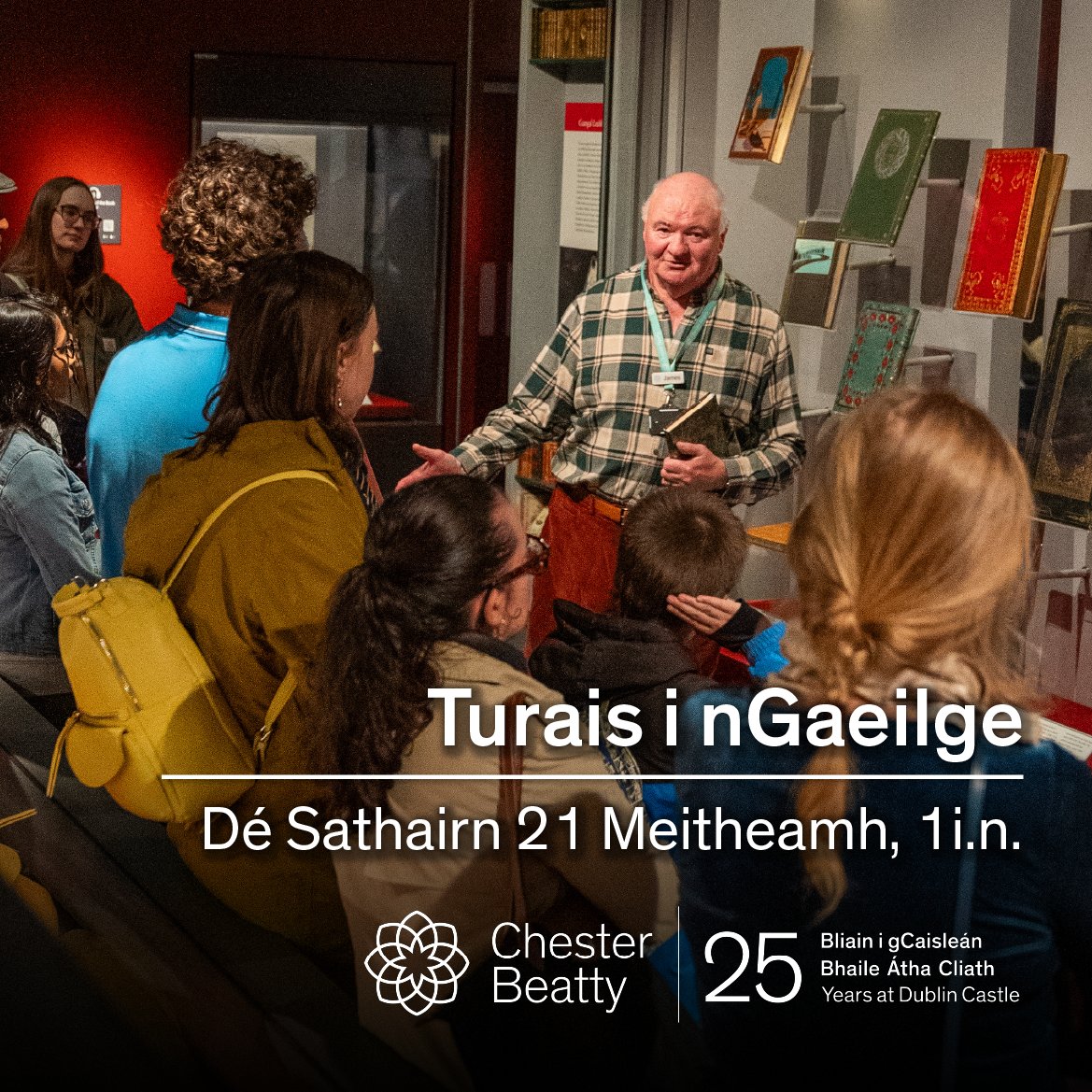Bígí linn le haghaidh turas saor in aisce ag iniúchadh cuid de na buaicphointí agus na scéalta sna bhailiúcháin. Tá pointe cruinnithe  in aitriam an mhúsaeim. 

🎟️Teoranta do 15 rannpháirtí, ní gá áirithint a dhéanamh.
 #LoveDublin #ChesterBeatty #TuraisSaorInAisce