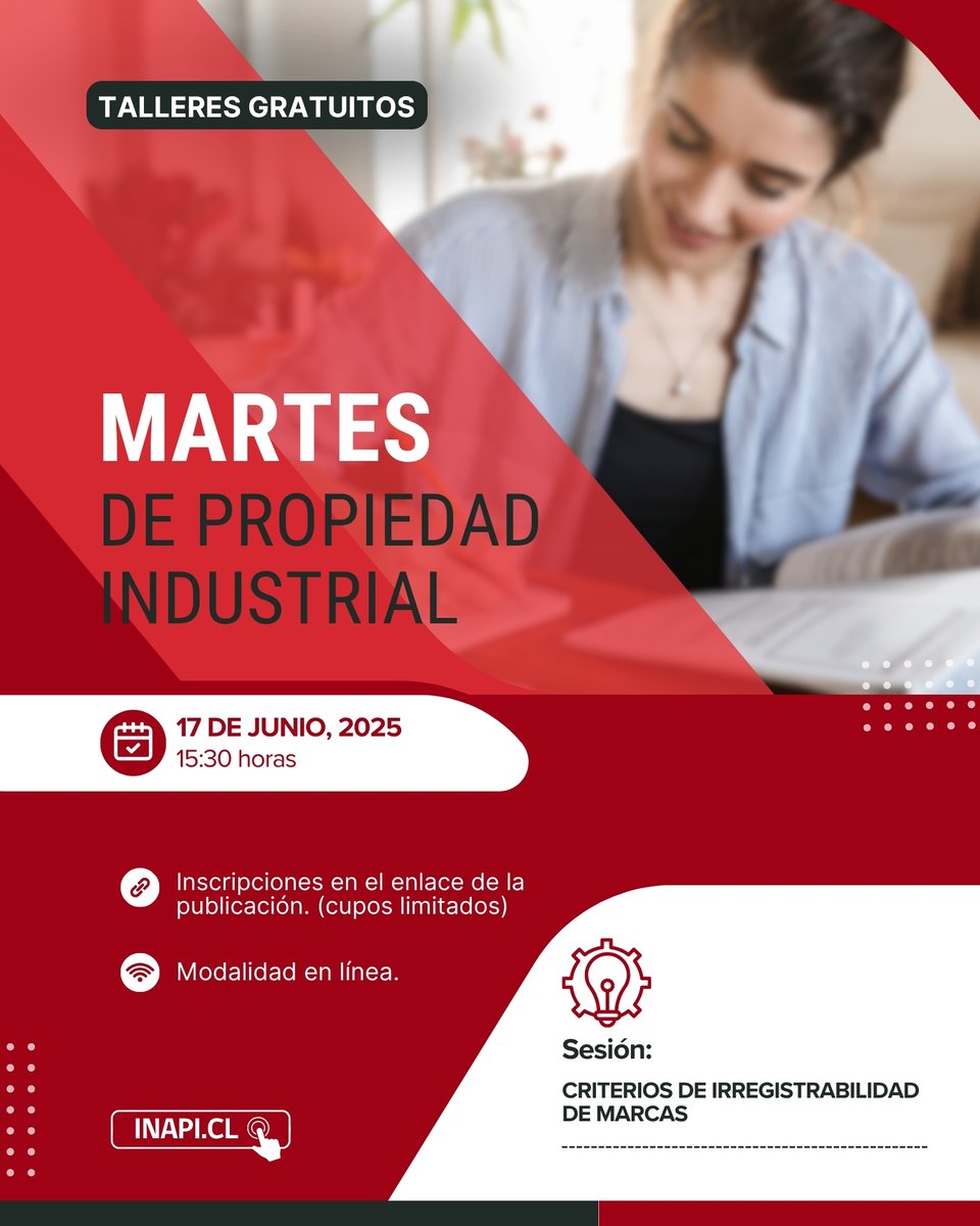¡Ya está disponible una nueva sesión de nuestros talleres gratuitos! en donde podrás aprender cuándo una marca no puede ser registrada y por qué.

🔗 Inscripciones aquí: us02web.zoom.us/meeting/regist…