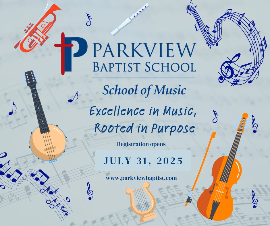 🎶 Registration for the Parkview Baptist School of Music opens July 31! Join us for piano, voice, drums &amp; more—all in a Christ-centered environment. Learn more 👉 parkviewbaptist.com/blog/
#PBSOM #MusicMatters #ParkviewProud #AbundantLifeAtPBS
