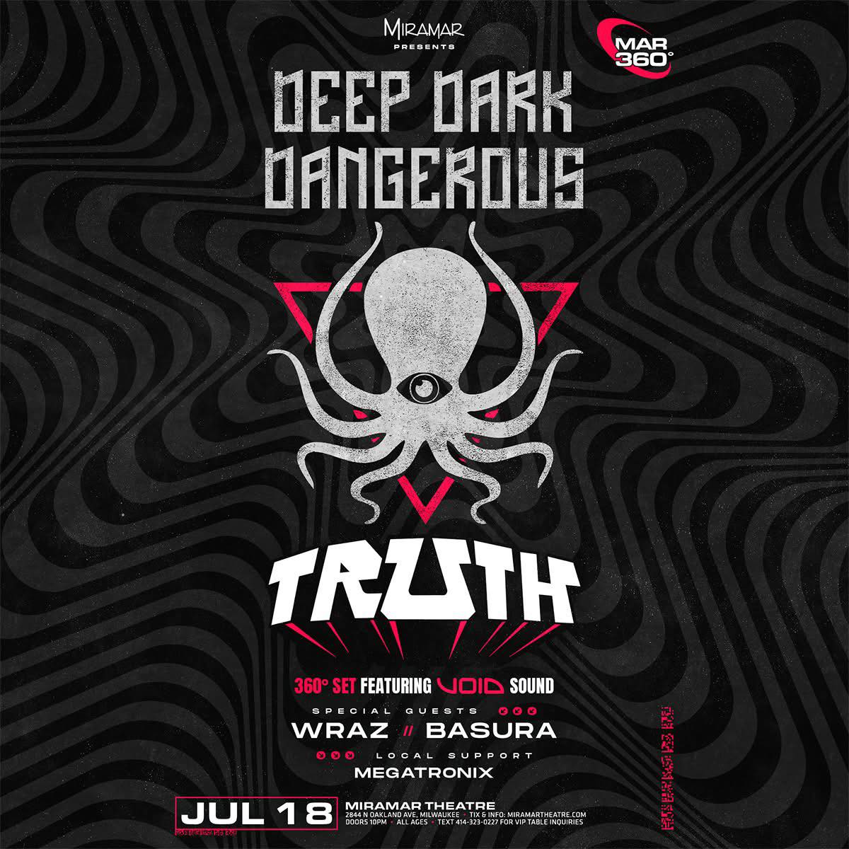 MILWAUKEE DEBUT - MIRAMAR THEATRE w/ the <a href="/DeepDarkDanger/">Deep, Dark & Dangerous</a> family ⚔️

Alongside <a href="/truthdubstep/">T R U T H</a> &amp; Basura 

VERY stoked to come to Milwaukee for the first time with the DDD squad ! Dubstep incoming 📨 

See y'all soon!