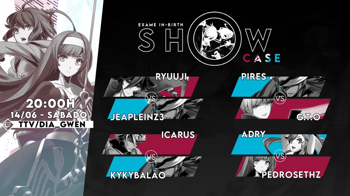 Eon (@ericpqmor) on Twitter photo Esse Sábado já iniciaremos com as exibições do Exame In-Birth!
Inicialmente teremos 4 FT5s + feedback com alguns novatos no jogo, lá no canal da <a href="/Dimamanre/">GRP | Diamante</a>:
📅 Sábado (14/06), 20h
🖥️ twitch.tv/dia_gwen Esse Sábado já iniciaremos com as exibições do Exame In-Birth!
Inicialmente teremos 4 FT5s + feedback com alguns novatos no jogo, lá no canal da <a href="/Dimamanre/">GRP | Diamante</a>:
📅 Sábado (14/06), 20h
🖥️ twitch.tv/dia_gwen