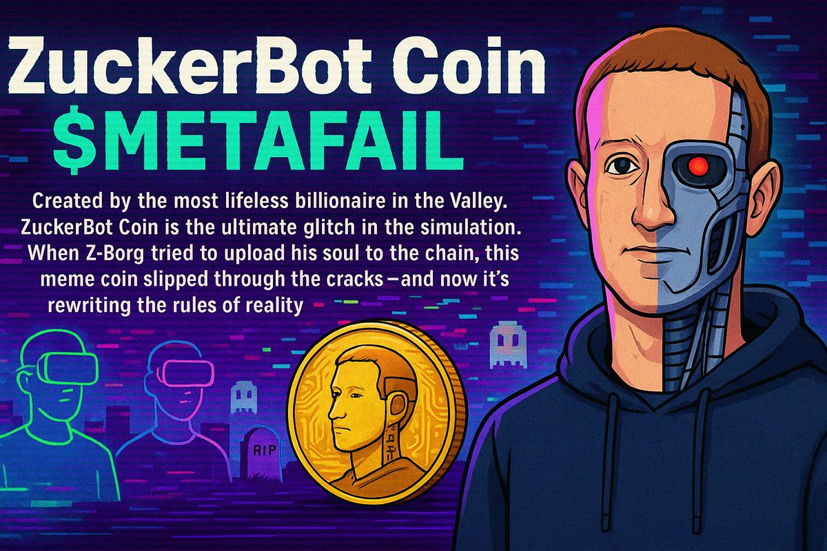 MemeCoinCentrL's tweet photo. ZuckerBot Coin ($METAFAIL) has launched!
The ultimate glitch in the system is here—satirizing AI hype, VR fails, and digital dystopia. Join the chaos.
#METAFAIL #ZuckerBot #MemeCoinSeason #CryptoDegens #AIcoin #MetaverseFail #SolanaMemeCoin #GenZCrypto 

https://t.co/A9upbE0IzZ https://t.co/Eqyk4lNAhS