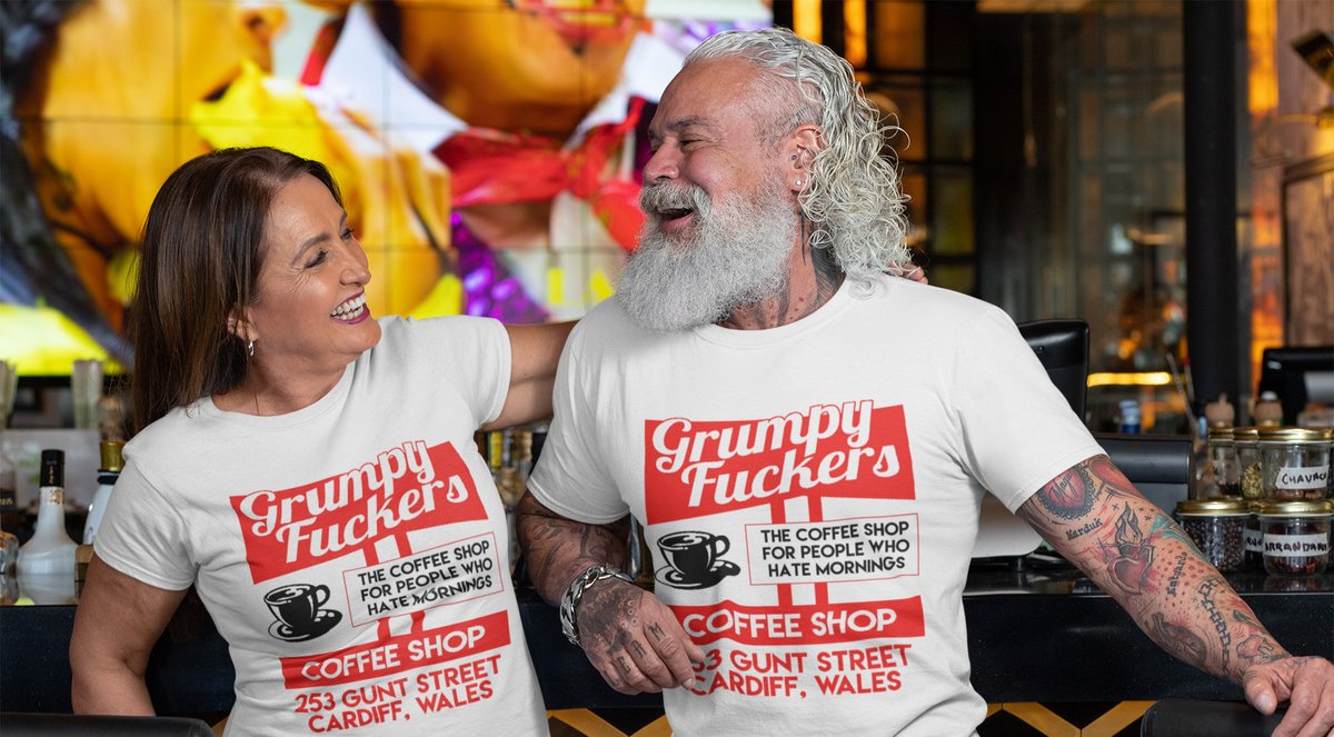 𝐂𝐥𝐚𝐬𝐬𝐢𝐜 𝐂𝐨𝐟𝐟𝐞𝐞 𝐒𝐡𝐨𝐩 𝐓-𝐬𝐡𝐢𝐫𝐭

The classic Grumpy Fuckers Coffee Shop T-shirt. As worn by legends. And assholes.

Available ONLY here:

grumpyfuckers.com/product/classi…