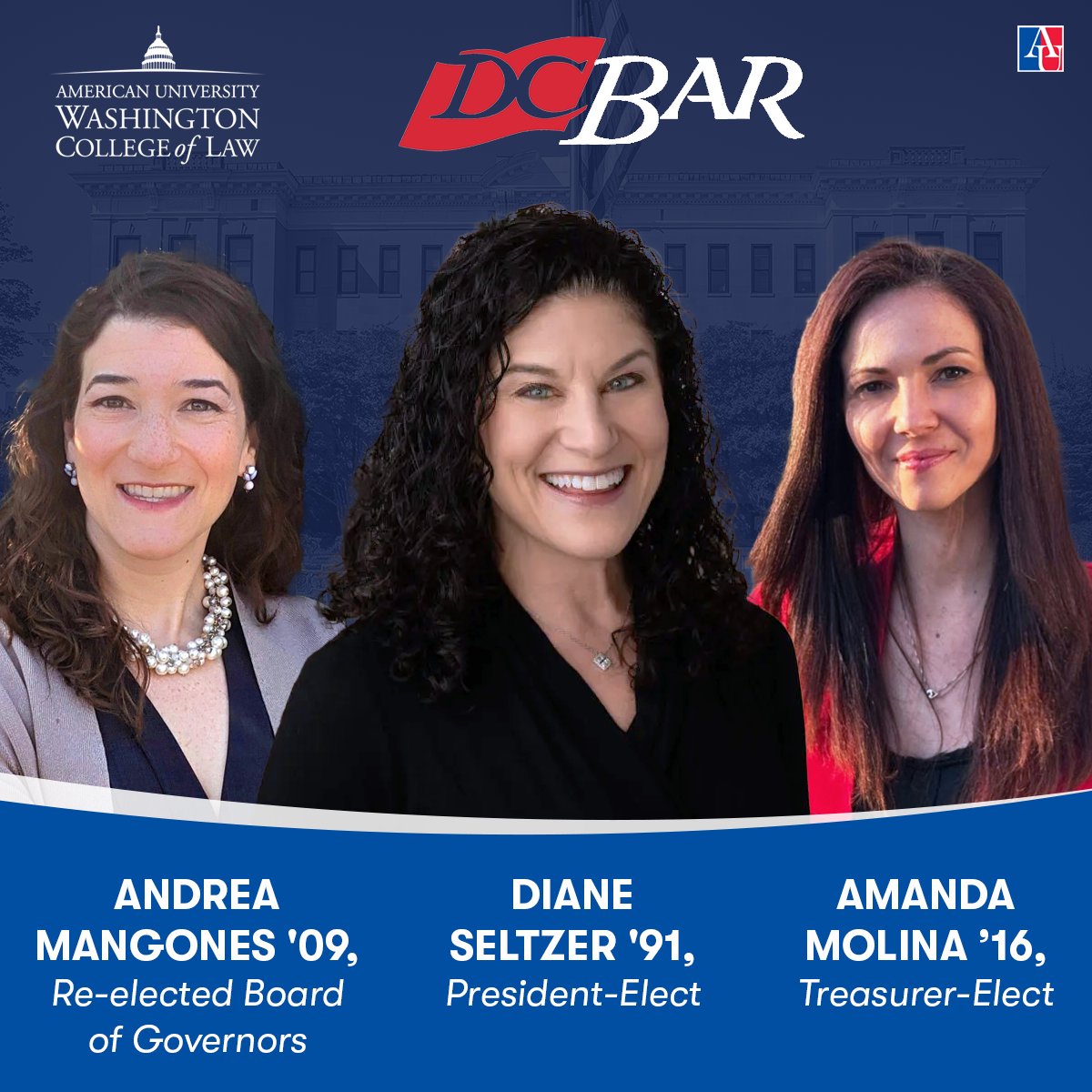 American University Washington College of Law (@auwcl) on Twitter photo Three AUWCL alumnae are driving change and shaping the future of the legal profession in leadership roles within the D.C. Bar. Read more: tinyurl.com/AUWCL-Alumnae-…
<a href="/AUWCL_alumni/">AUWCL_alumni</a> Three AUWCL alumnae are driving change and shaping the future of the legal profession in leadership roles within the D.C. Bar. Read more: tinyurl.com/AUWCL-Alumnae-…
<a href="/AUWCL_alumni/">AUWCL_alumni</a>