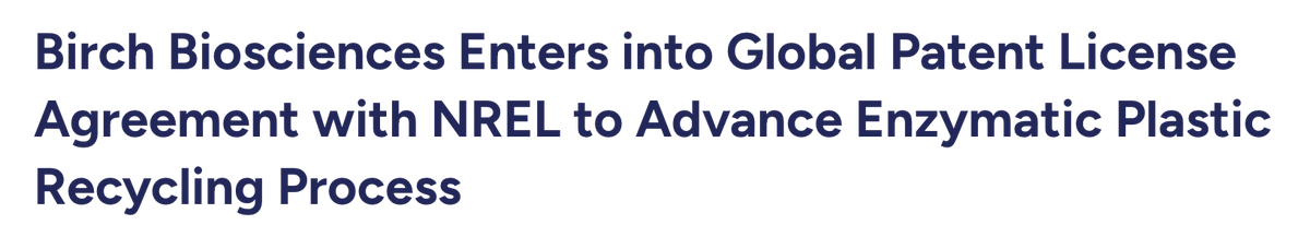 milesgander's tweet photo. Big news! Birch has entered into a global patent license agreement with @NREL ! This agreement will accelerate commercialization of our plastic recycling tech by combining NREL innovation with our AI-powered enzymatic platform. A big step toward circularizing plastics! https://t.co/MfFMCXtnTp