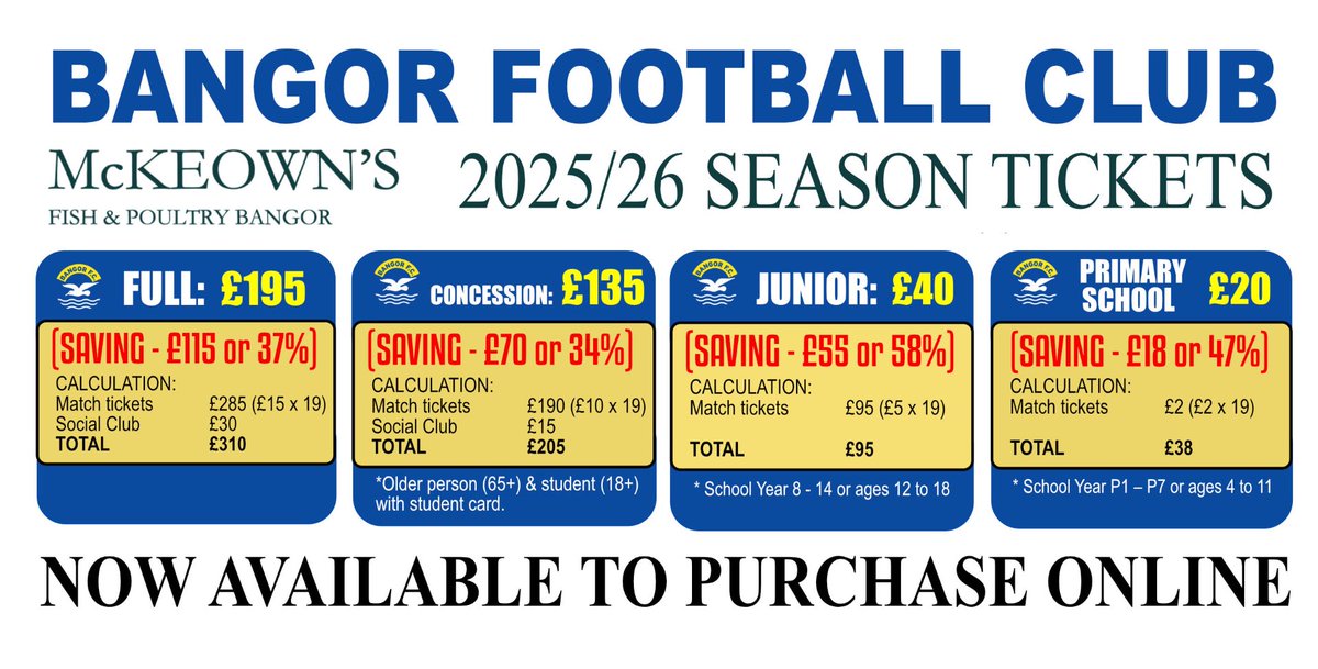 🎟️ Our 2️⃣0️⃣2️⃣5️⃣/2️⃣6️⃣ Season Tickets are now available to buy online. 

Support us all the way as we head to the #SportsDirectPrem 👇🏻

bangorfc.com

🟡🔵